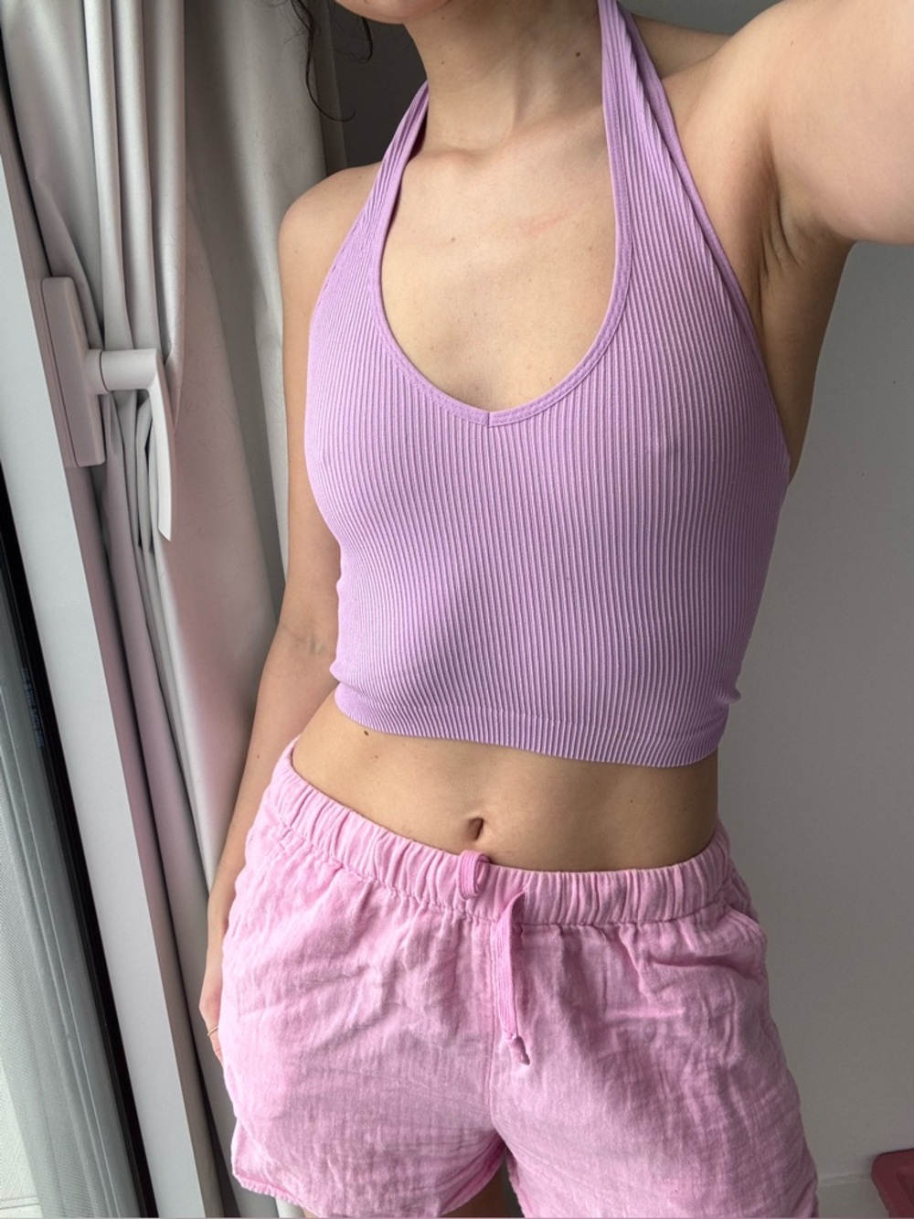 Aritzia Sunday Best Ribbed Halter Crop Top in Lavender